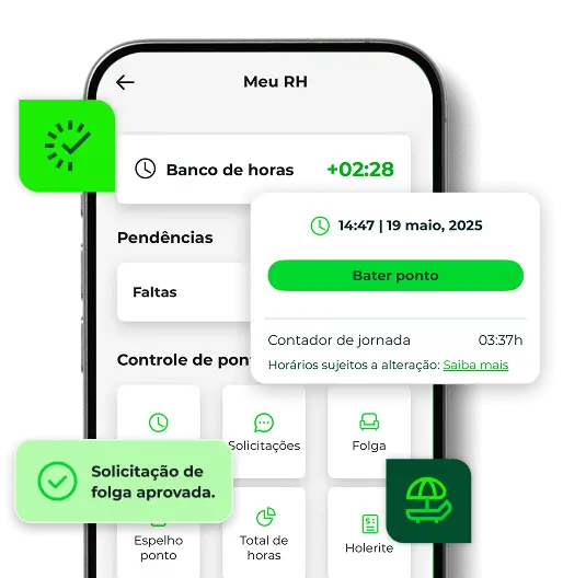 Tela do sistema VR Gente em smartphone com recursos de ponto digital